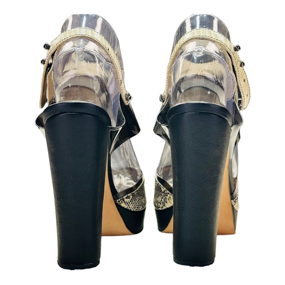 L’Agence Snakeskin / Smokey Clear High Heel Strap Platform Sandal - Picture 7 of 13